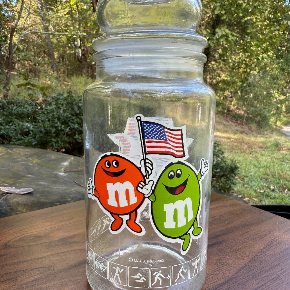 1983 M&M's Los Angeles Olympic Games Commemorative Jar w/ Lid Anchor Hocking